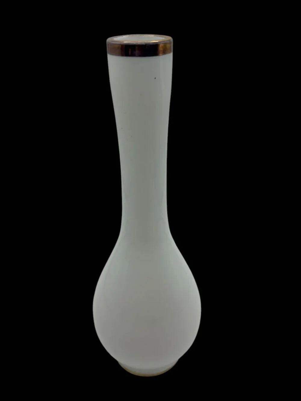 Vintage Hand Painted White Opaline Bud Vase Floral Enamel Glass Vase Gold Rim 8